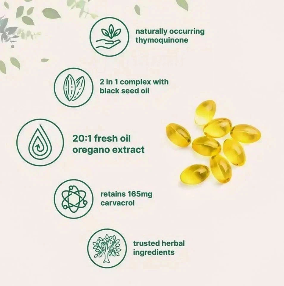 2 in 1 Oil of Oregano & Black Seed Softgels Count with Carvacrol,Immune Support