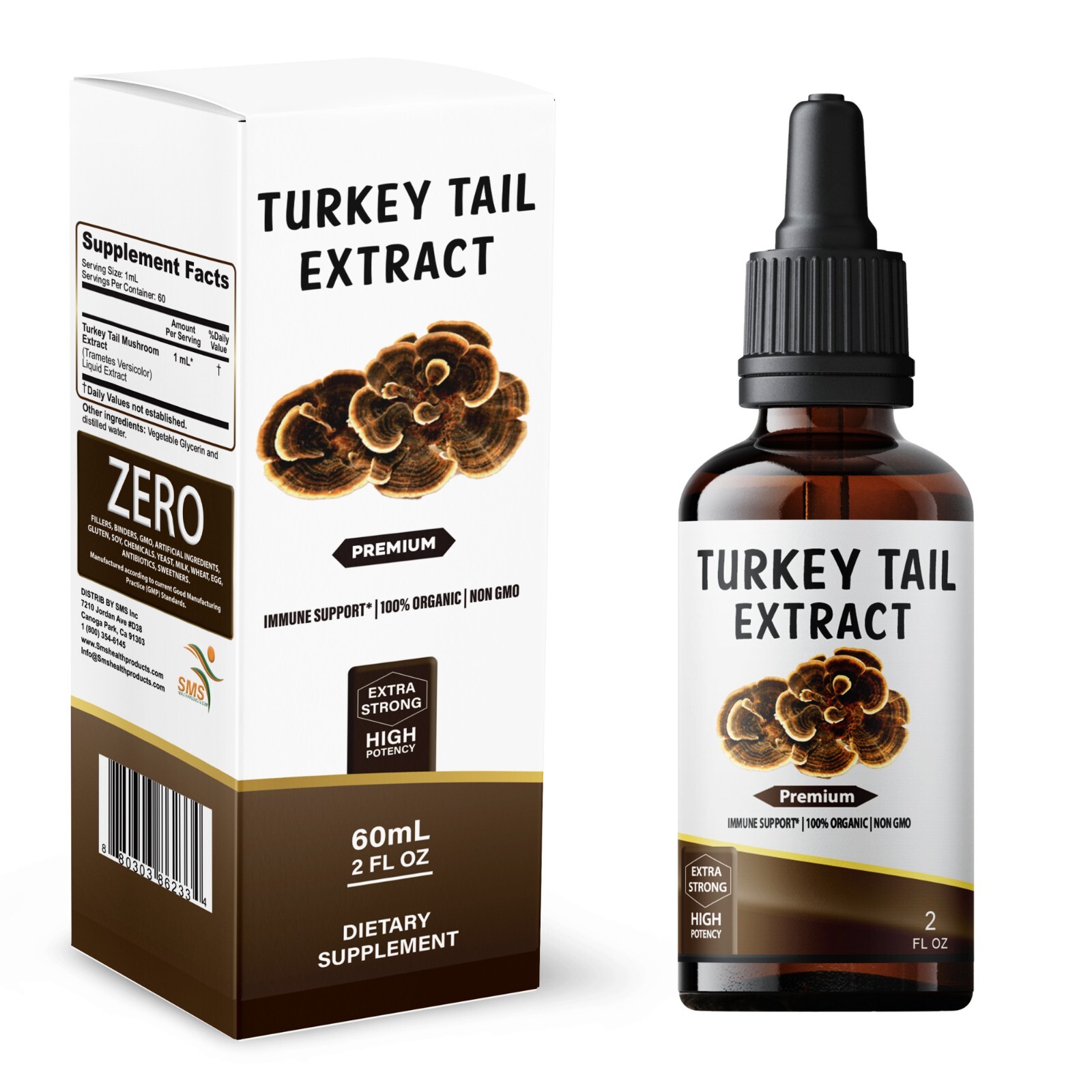 Turkey Tail Mushroom Extract Strong Organic Tincture Liquid Herbal Drops 2 Fl oz
