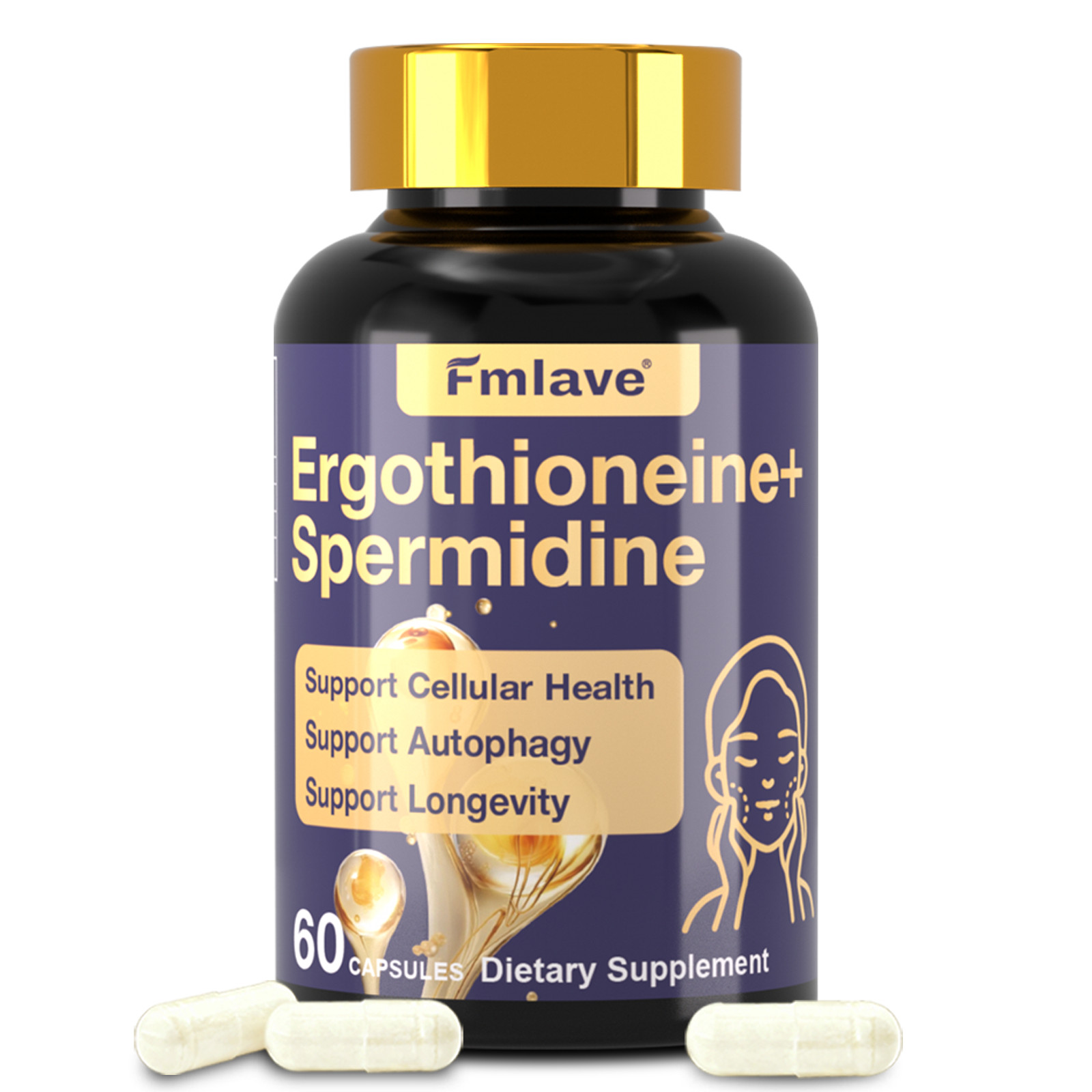 L-Ergothioneine 25 mg + Spermidine Supplement for Longevity & Anti Aging 60 Caps