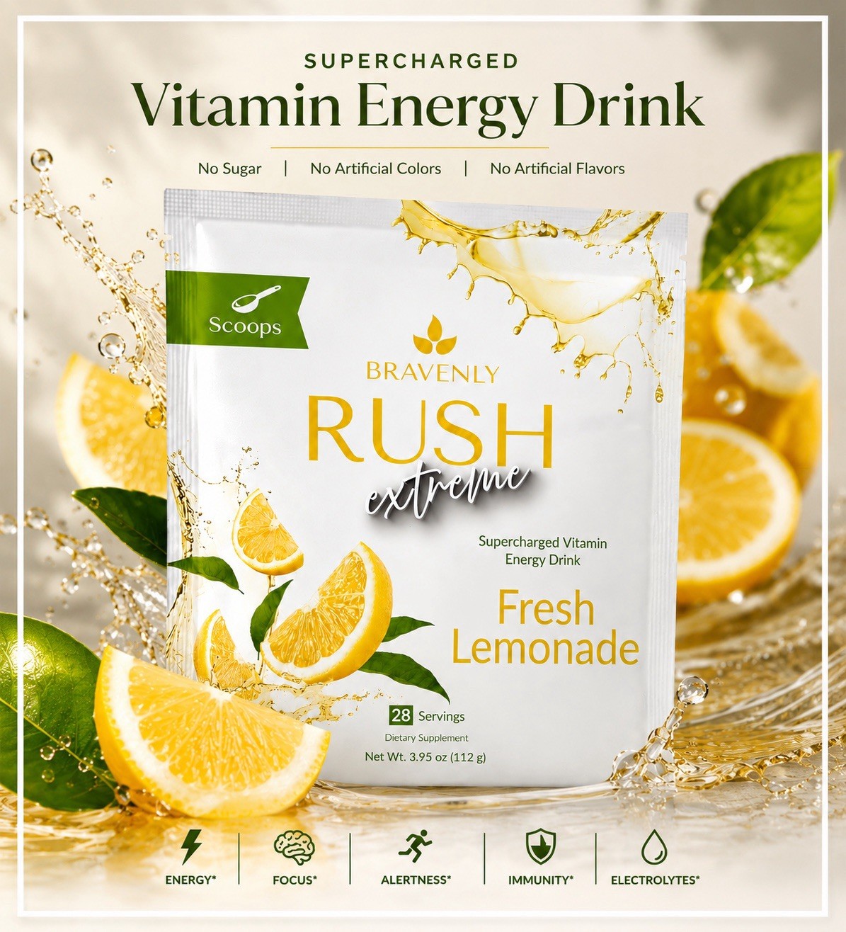 Rush Extreme Bravenly Global Fresh Lemonade Supercharged Drink 28 Servings