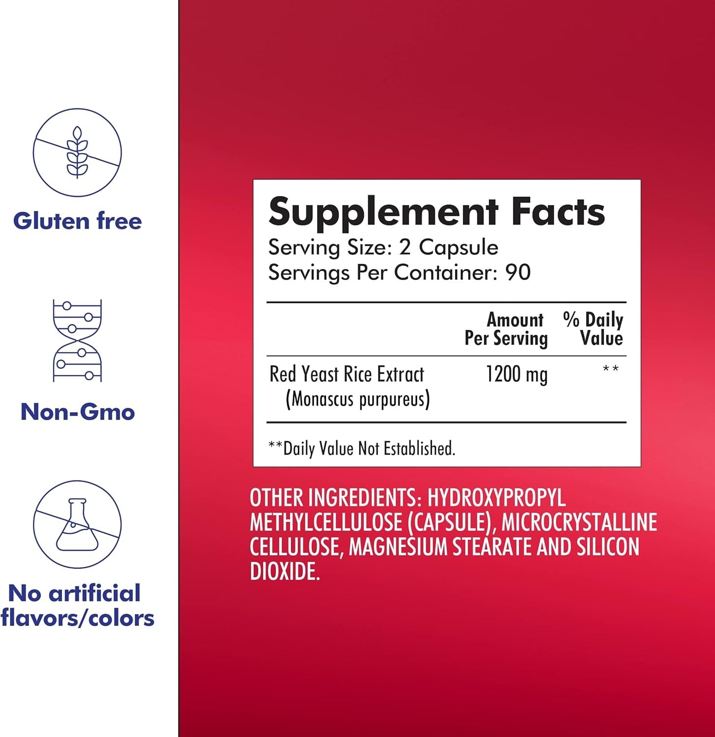 Natural Red Yeast Rice Supplement, 1200 mg – Supports Cardiovascular Wellness