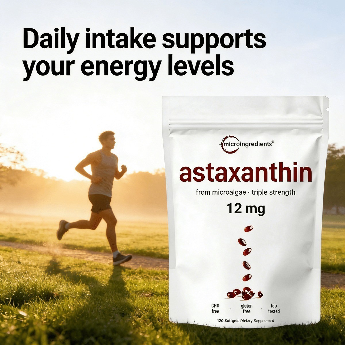 12mg Micro Ingredients Astaxanthin, Natural Tanning Support, 4 Month Supply NEW