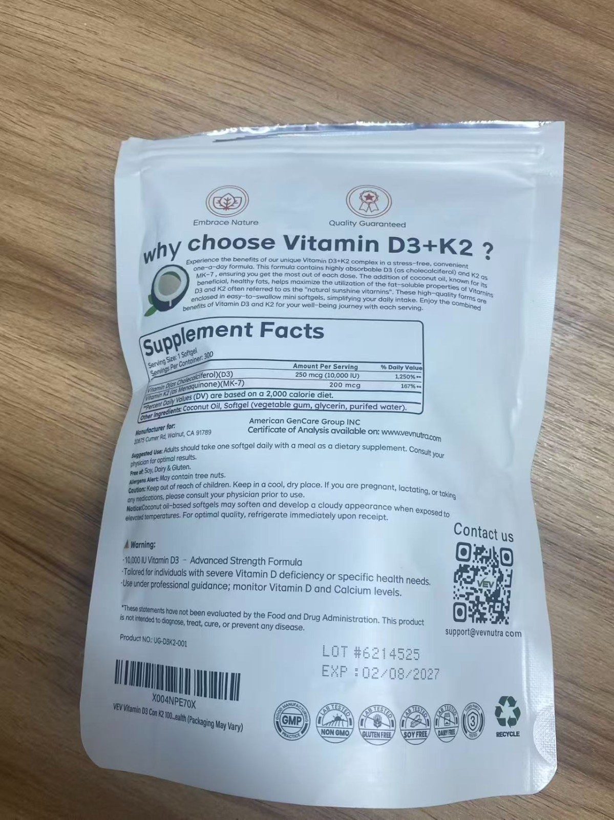 VEV Vitamin D3 K2 10000 lU,300Virgin Coconut OilSoftgels,2in 1 Vitamins Suppleme