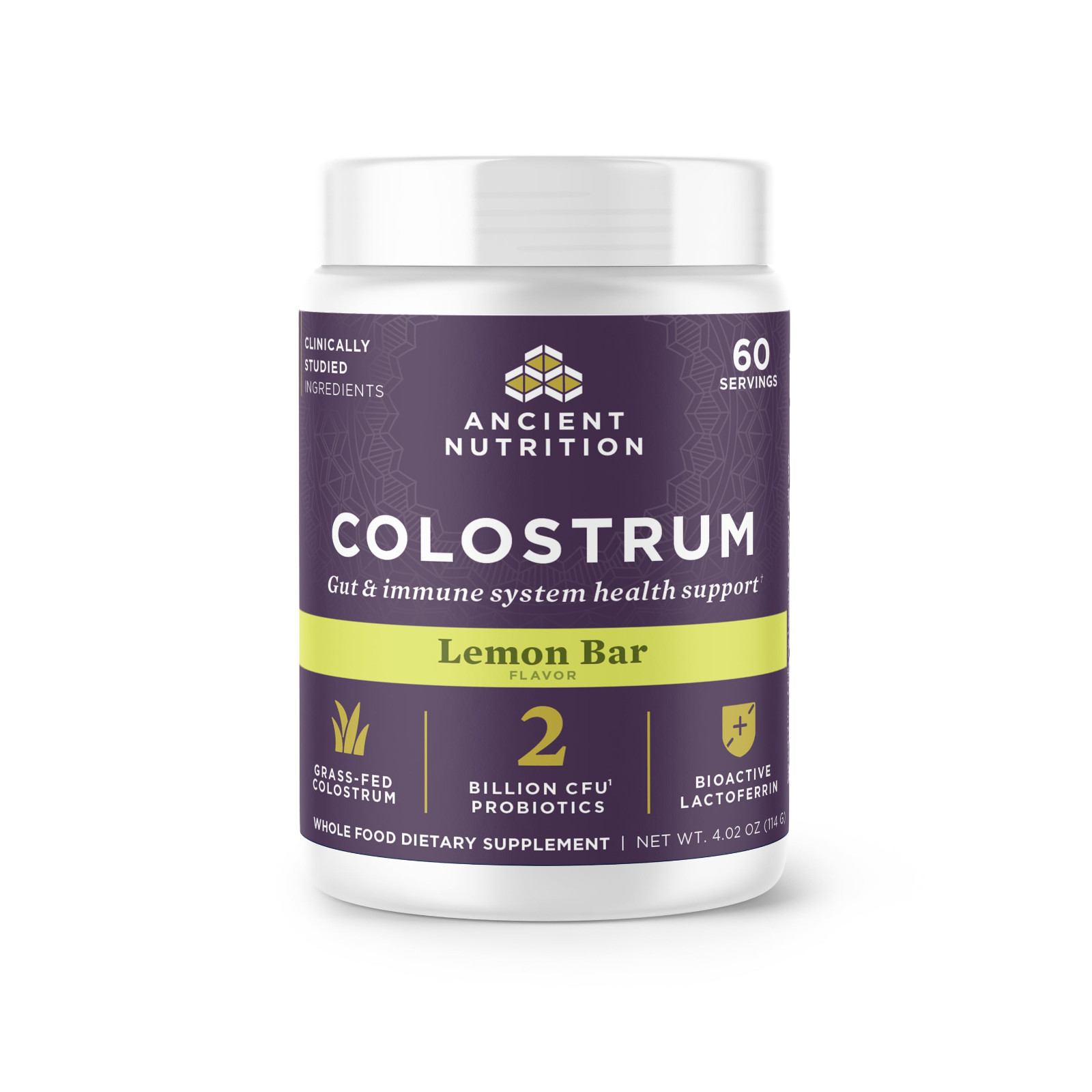 Ancient Nutrition Colostrum Powder Gut & Immune System Health Lemon Bar 4.02 oz