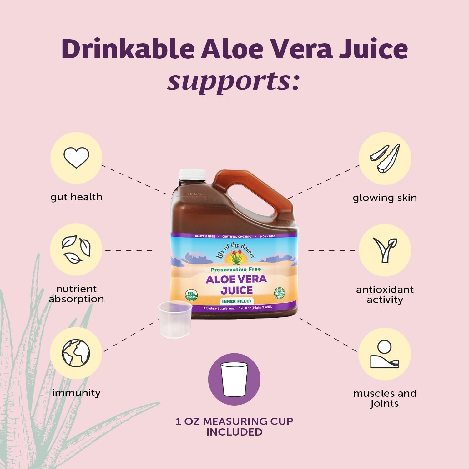 Lily of the Desert Organic Aloe Vera Juice 128 Fl Oz Gut Health Wellness Drink