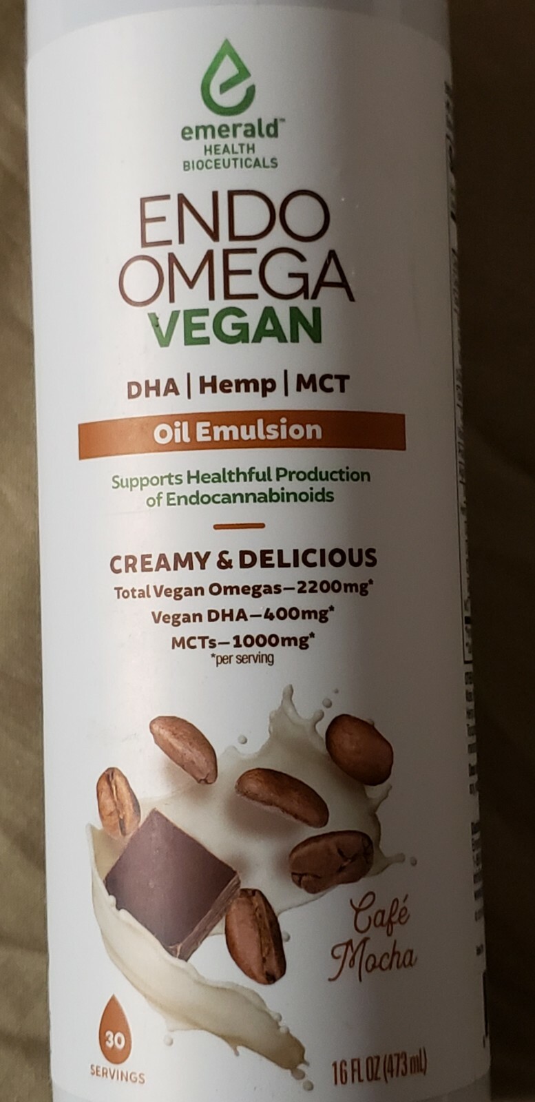 Emerald Health – ENDO OMEGA Vegan – 16 Fl oz Oil Emulsion – Cafe Mocha – 11/2024