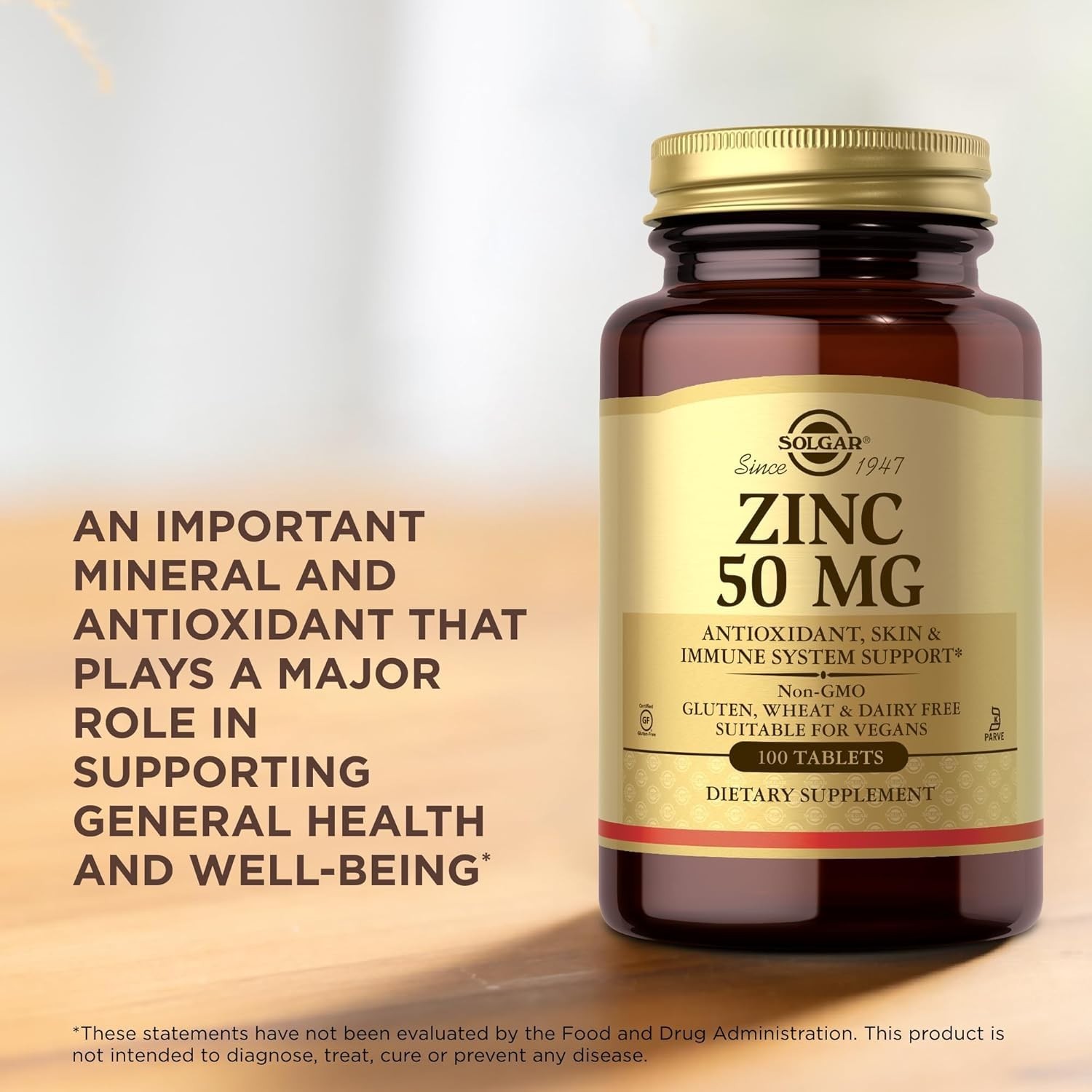 Zinc 50 mg Supplements – 100 Tablets for Skin Health and Antioxidant Support