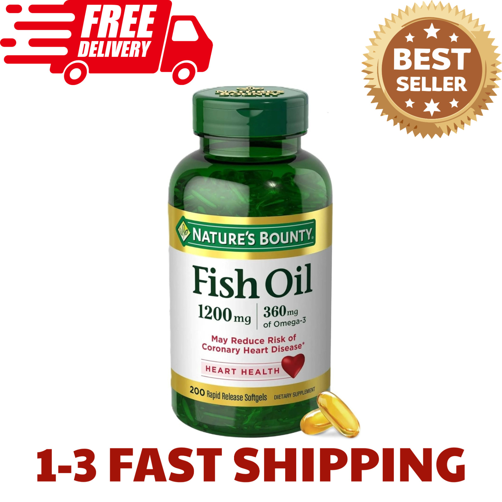 Nature’s Bounty Fish Oil Omega 3 Supplements – Supports Heart Health, 1200 Mg Fi