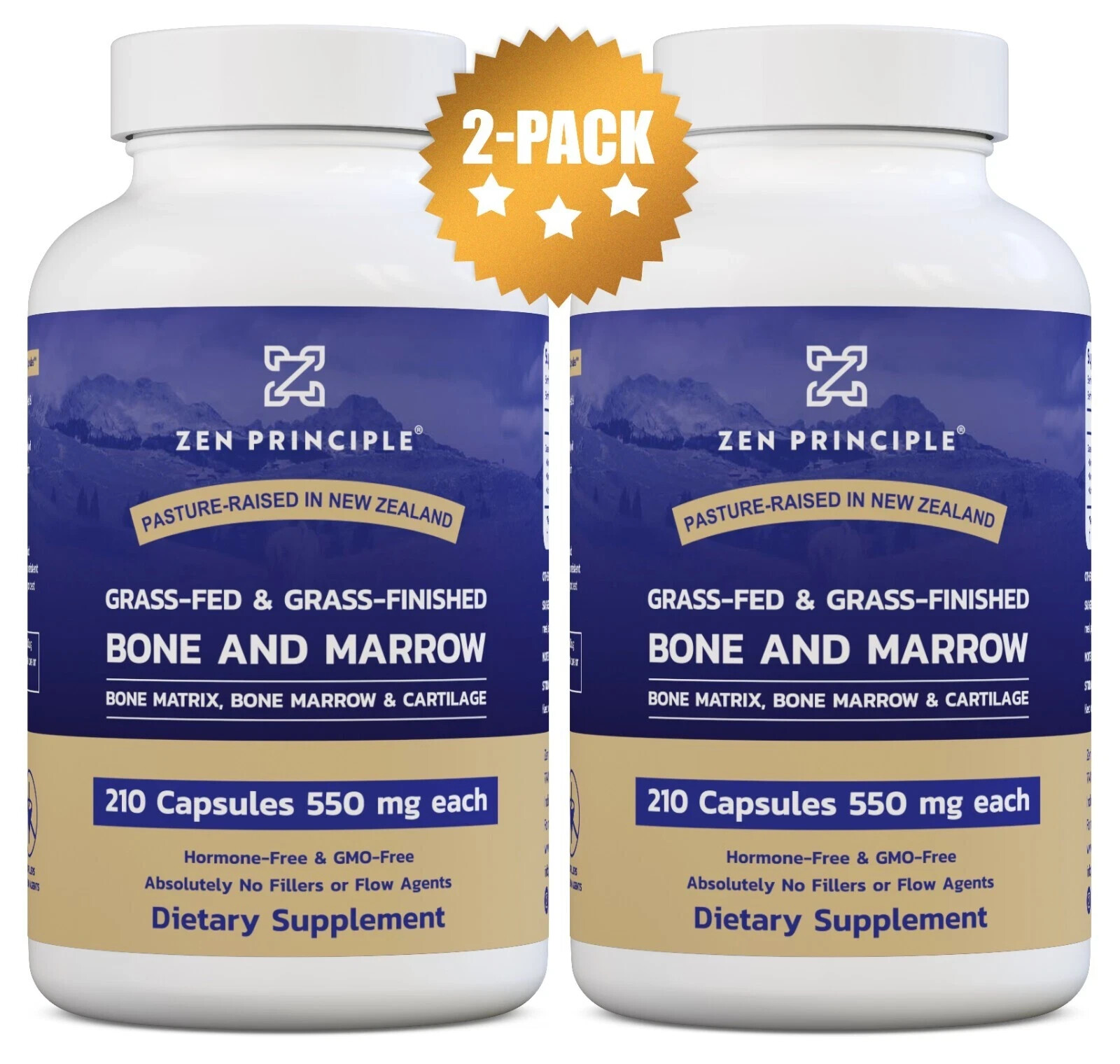 Zen Principle Grass Fed Bone Marrow, 2 Pack of 550 mg x 210 caps EX: 08/2028