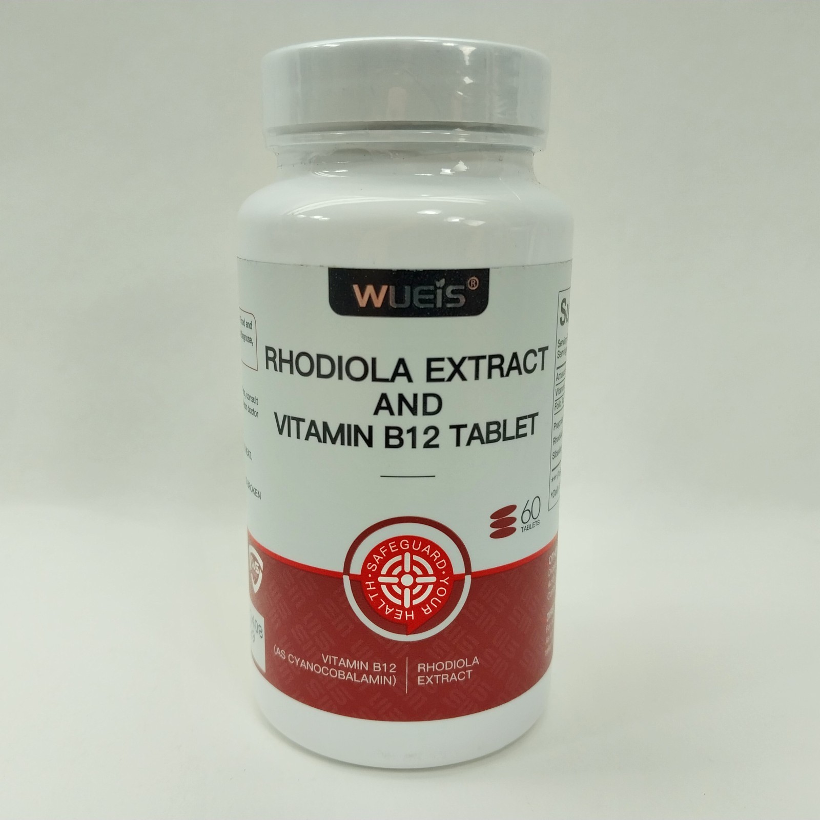 WUEIS Rhodiola Extract & Vitamin B12 + Folic Acid Tablets 60 Count Exp 12/2029