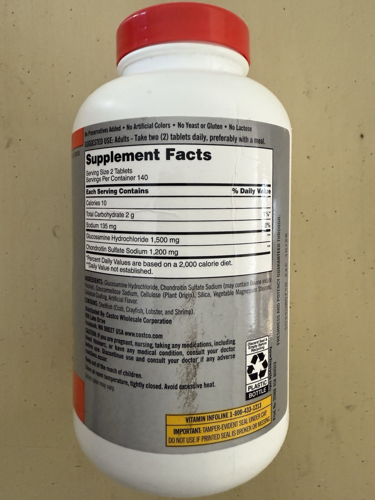 Kirkland Signature Glucosamine 1500mg & Chondroitin 1200m 280 Tablets Exp 10/28