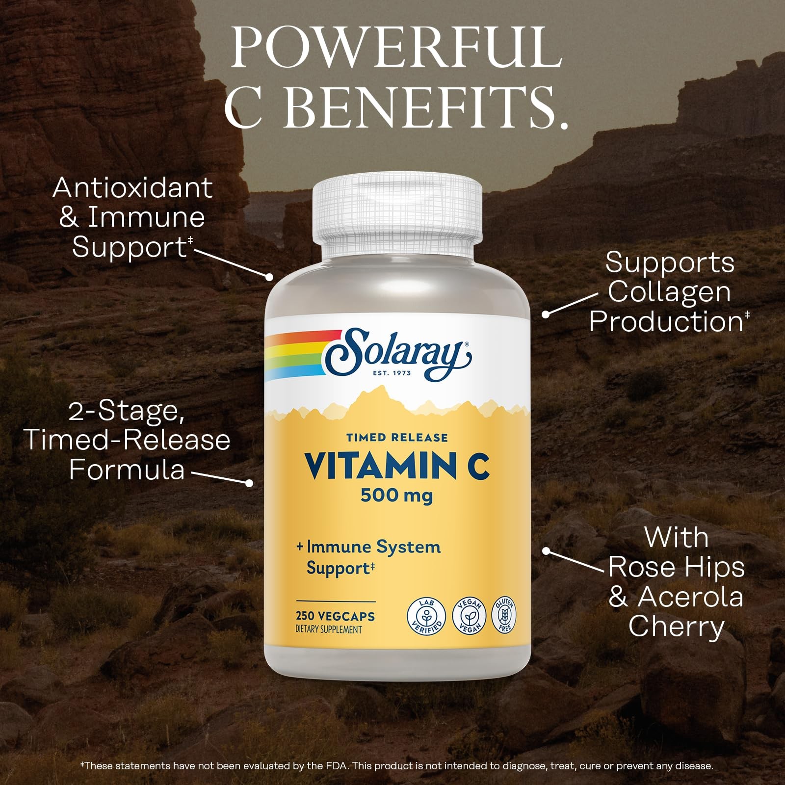 SOLARAY Vitamin C 500mg, TwoStage Timed Release Antioxidant and Immune Suppo…