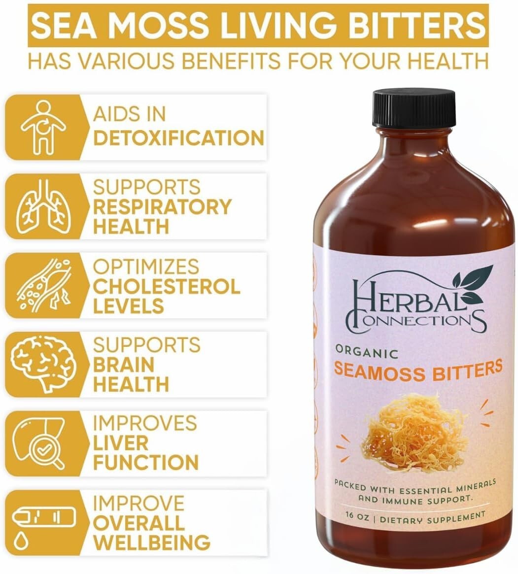 Organic (Irish Moss) Sea Moss Bitters with Aloe Vera — 16-Ounce Vegan Blend