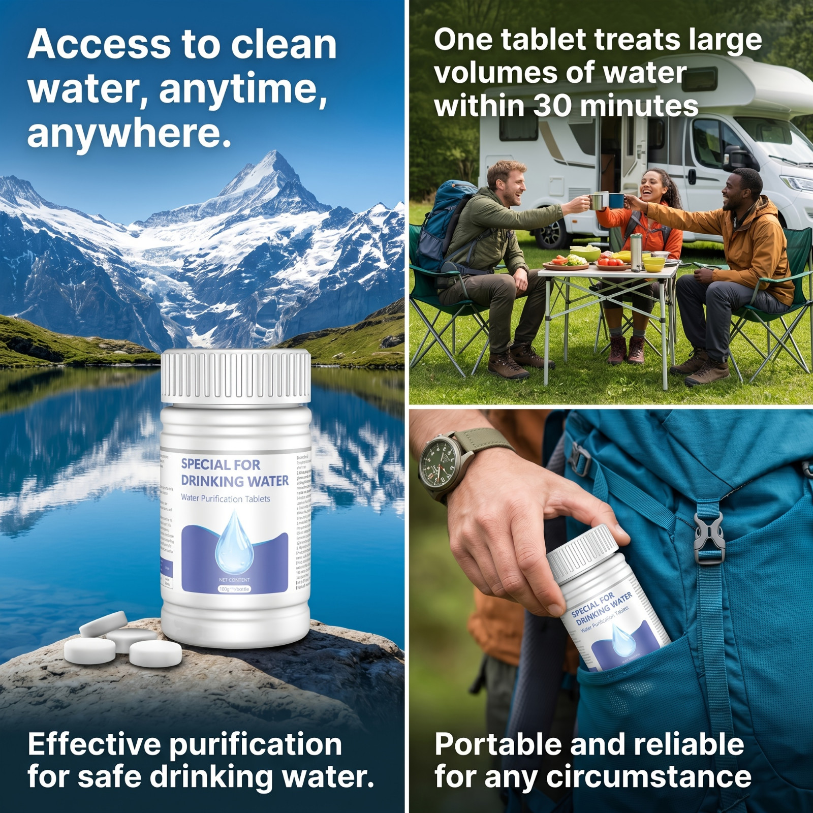200G Water Purification Tablets, Portable Disinfection Water Treatment Tablets,