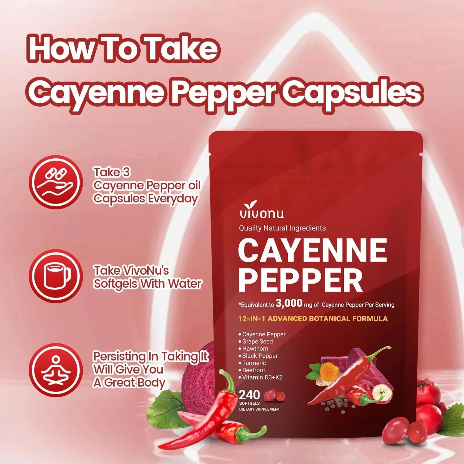 Cayenne Pepper Softgels Supplement, Supports Leg Vein- Heart and Blood Vessel US
