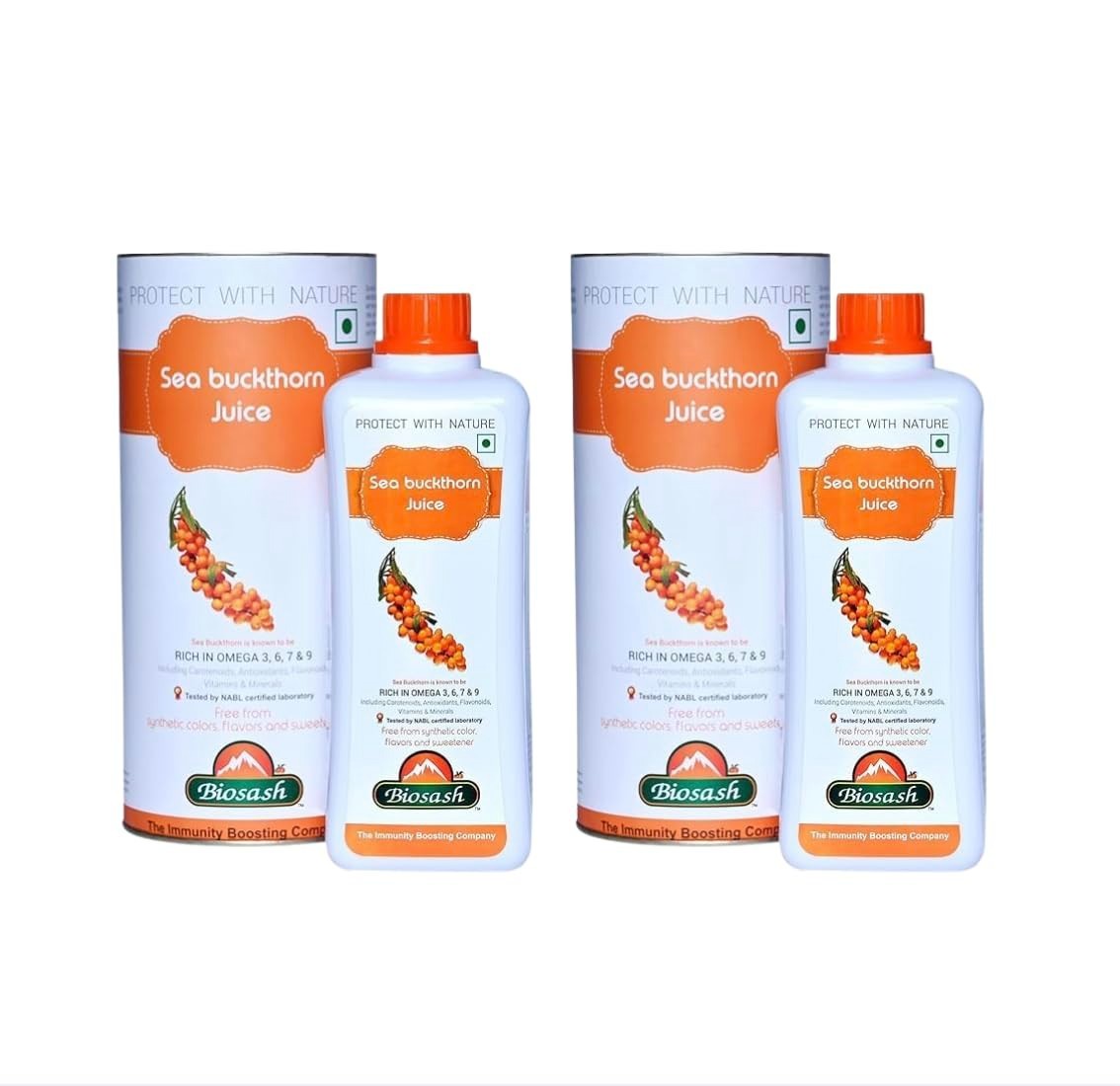 2X Biosash Himalayan Sea Buckthorn Juice 250ml Organic Cold Pressed Omega 3 6 9