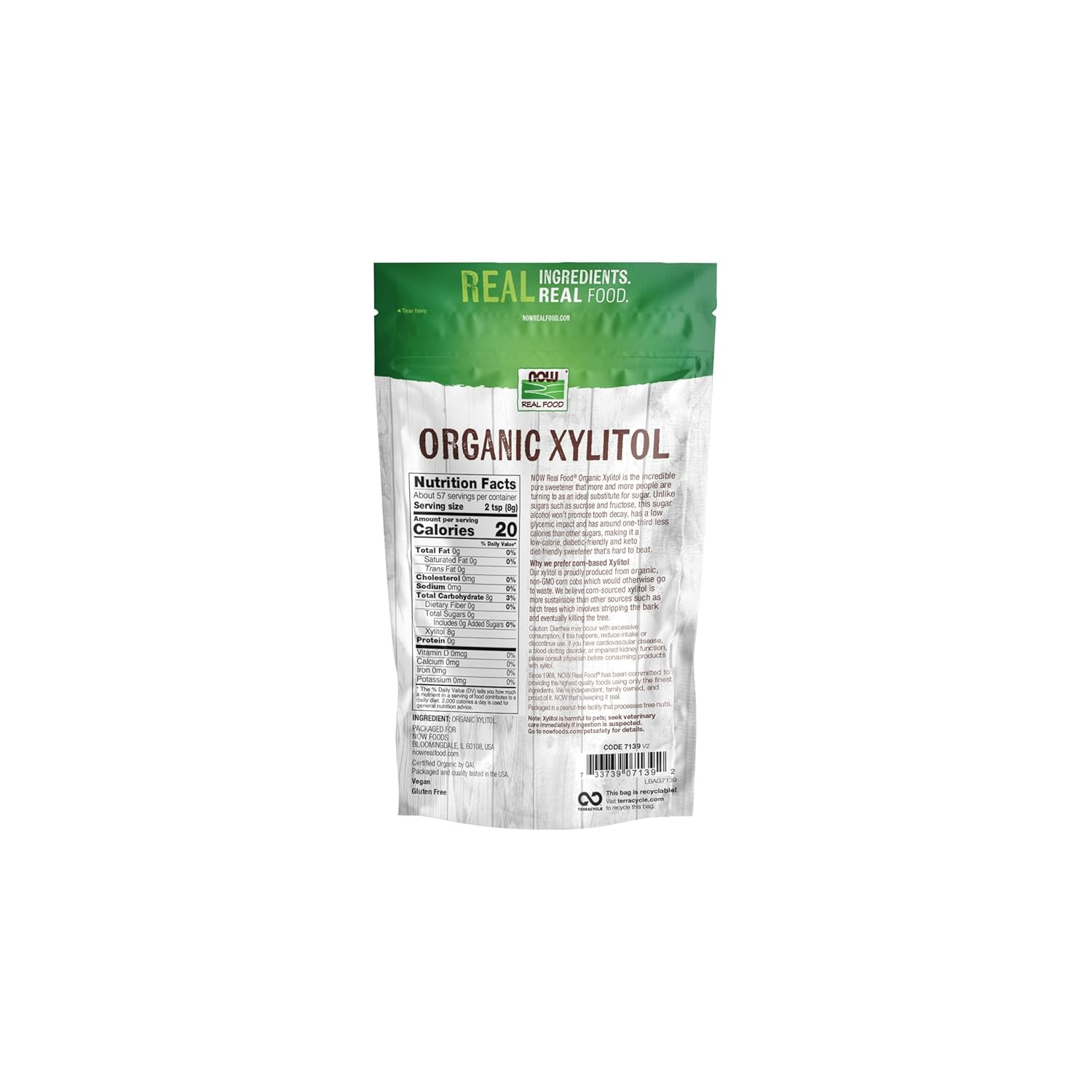 NOW Foods, Organic Xylitol, Pure with No Added Ingredients, Keto-Friendly, Low G