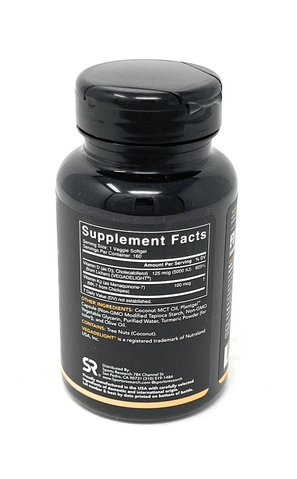 Sports Research Vitamin D3 K2 5000 IU D3 100 mcg K2 Vegan Softgels