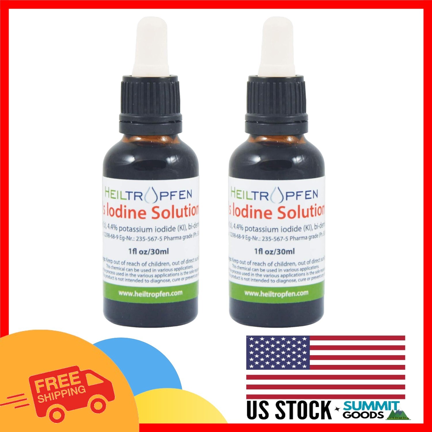 Set of 2 – 2.2% Lugol’s Iodine Solution | 2×1 Fl Oz for First Aid & Purification