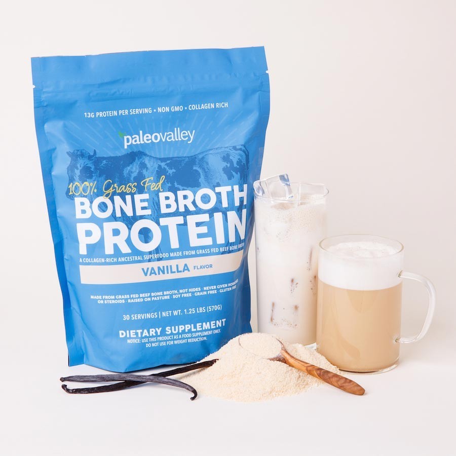 Bone Broth Protein Powder Vanilla Flavor Grass Fed Collagen Drink Mix