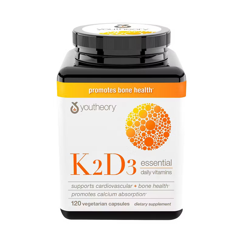 Youtheory K2 D3 Vitamin Capsules 120ct MK7 D3 5000 IU EXP-8/27