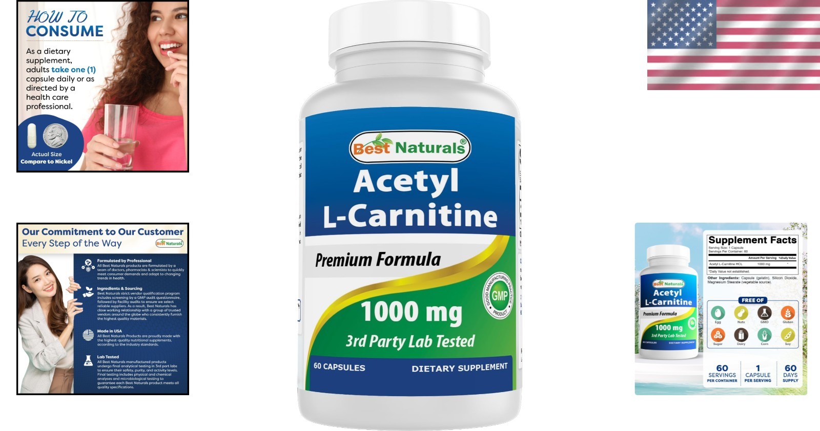 Gluten-Free Acetyl L-Carnitine 1000mg Capsules – 60 Count for Enhanced Vitality