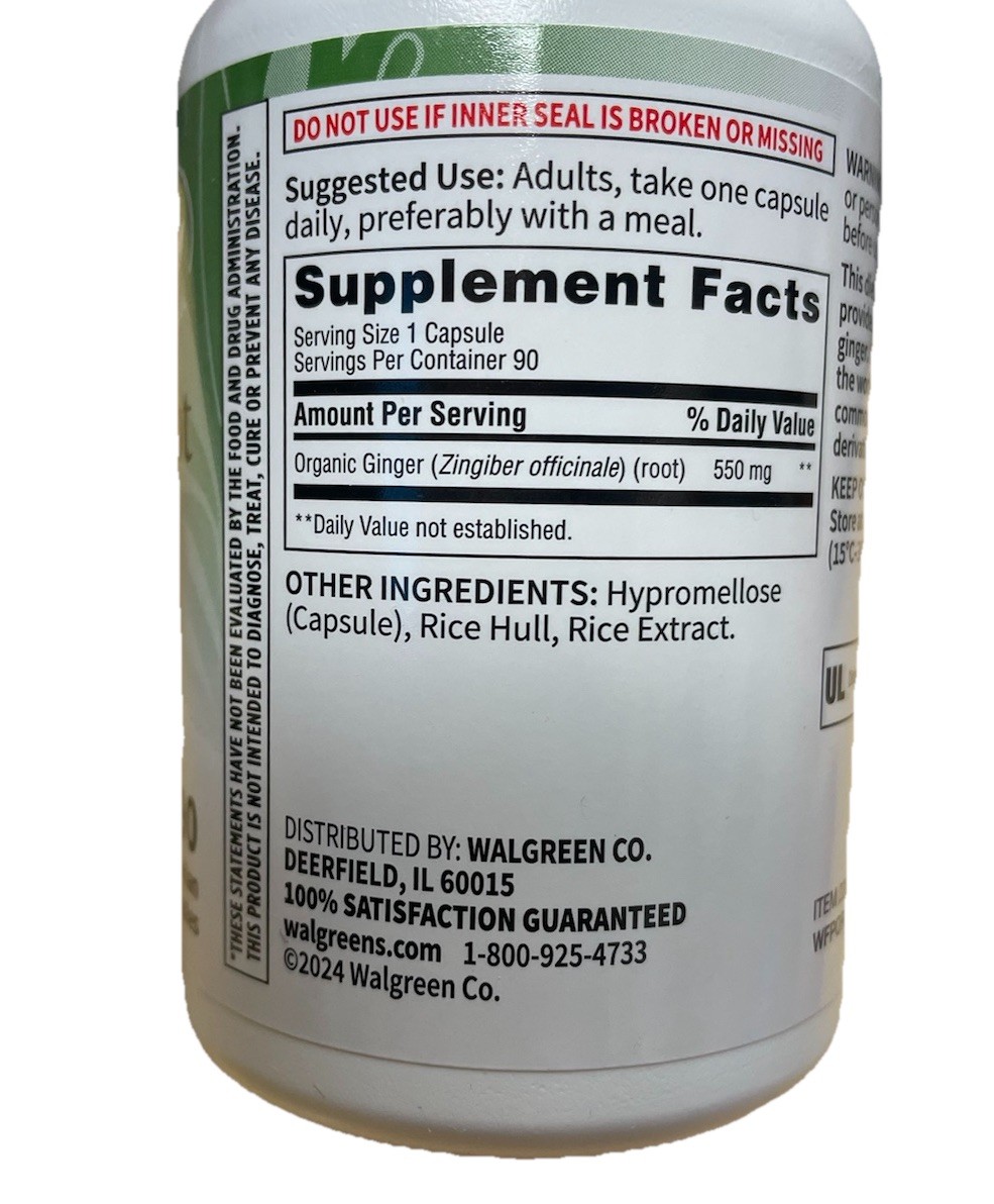 Walgreens Ginger Root Capsules 550 mg 90- Count, Pack of 2 Digestive Health
