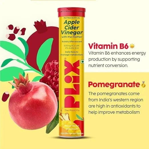Plix ACV Apple Cider Vinegar 15 Tablet Each For Weight Loss Mango – Pack OF 4