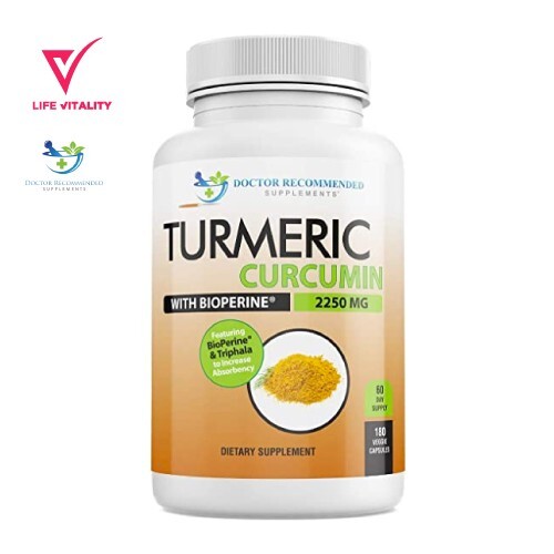 Tumeric Curcumin 2250 mg 180 Veggie Caps 95% Curcuminoids with Bioperine