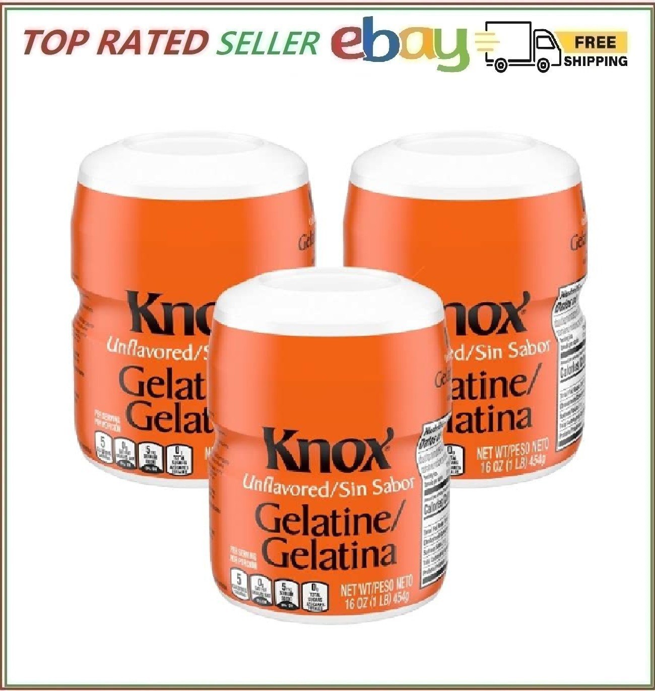 Knox Unflavored Gelatine 16 oz Canister – Pack of 3