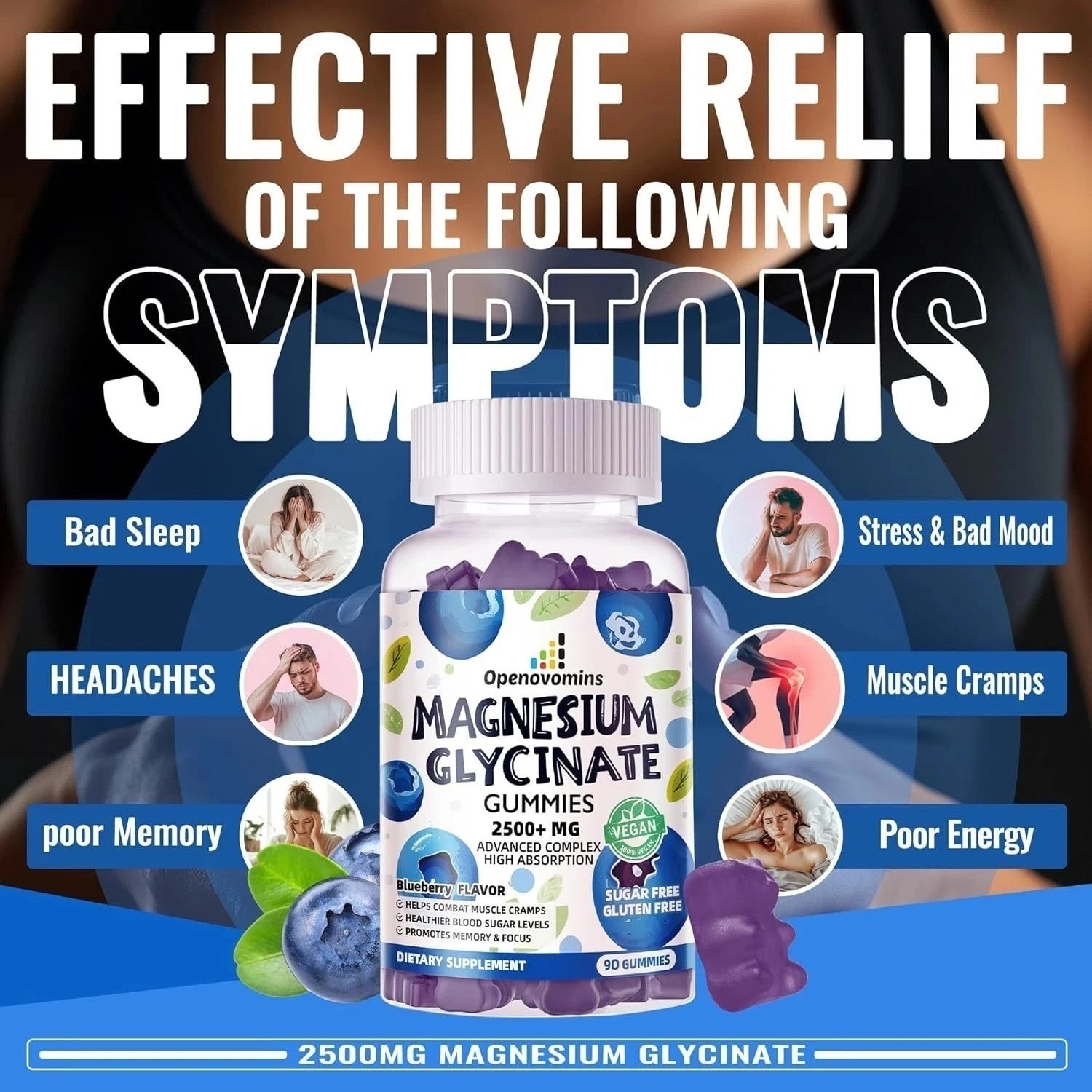 Magnesium Glycinate Gummies 2500mg – Sugar Free Magnesium Potassium Supplement w
