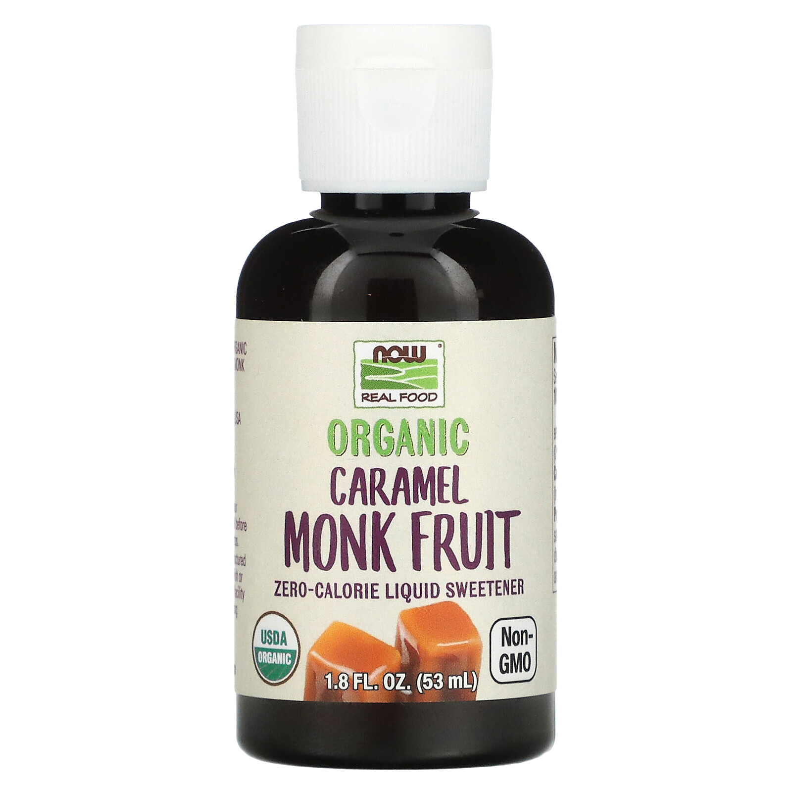 Real Food, Organic Monk Fruit, Zero-Calorie Liquid Sweetener, Caramel, 1.8 fl oz