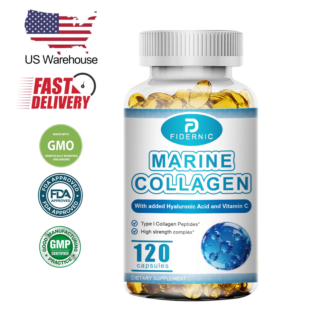 Marine Collagen 1300mg With added Hyaluronic Acid and Vitamin C，120 capusles