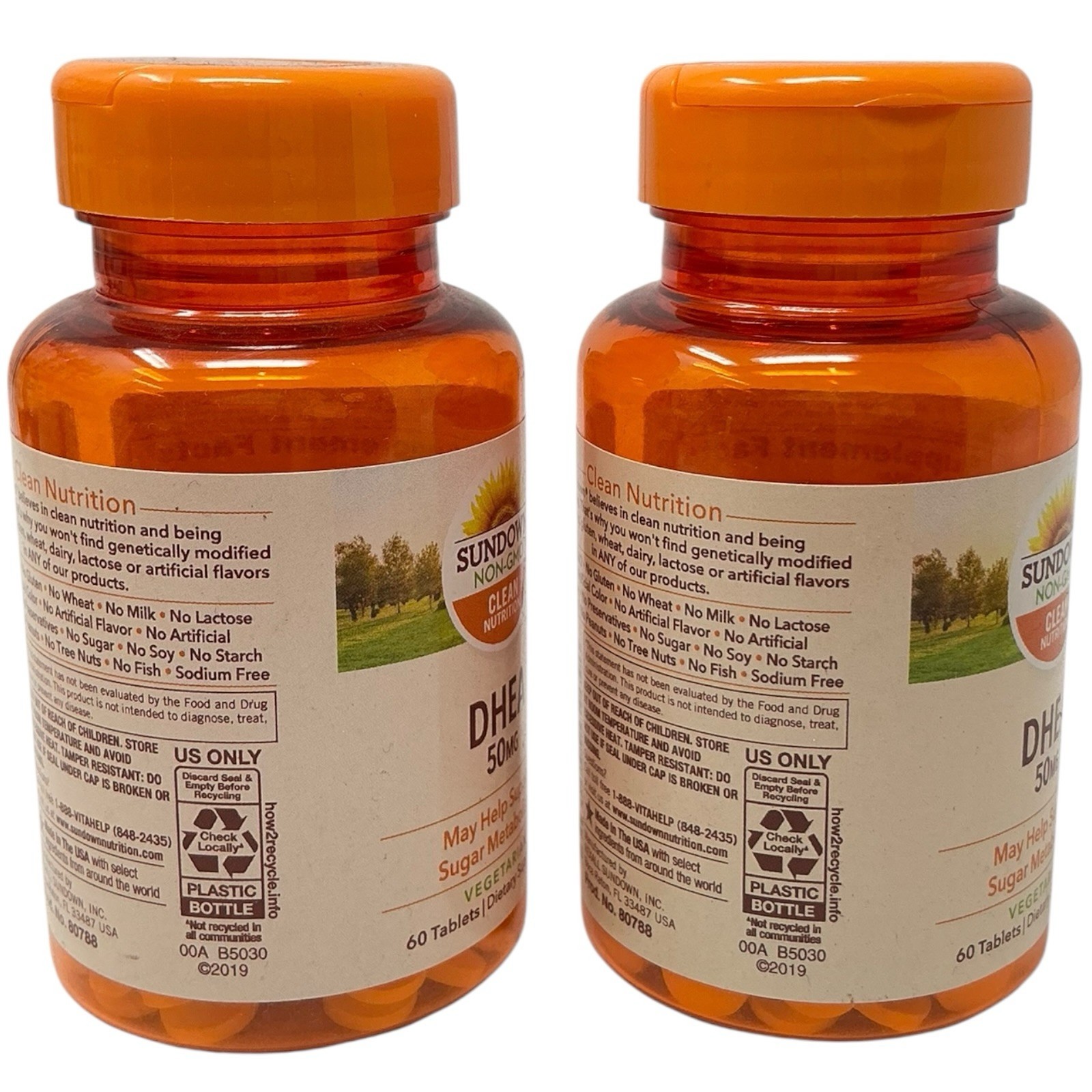 2 Pack Sundown Dhea 50mg Dietary Supplement Non Gmo Vegetarian 60ct Exp 12/26