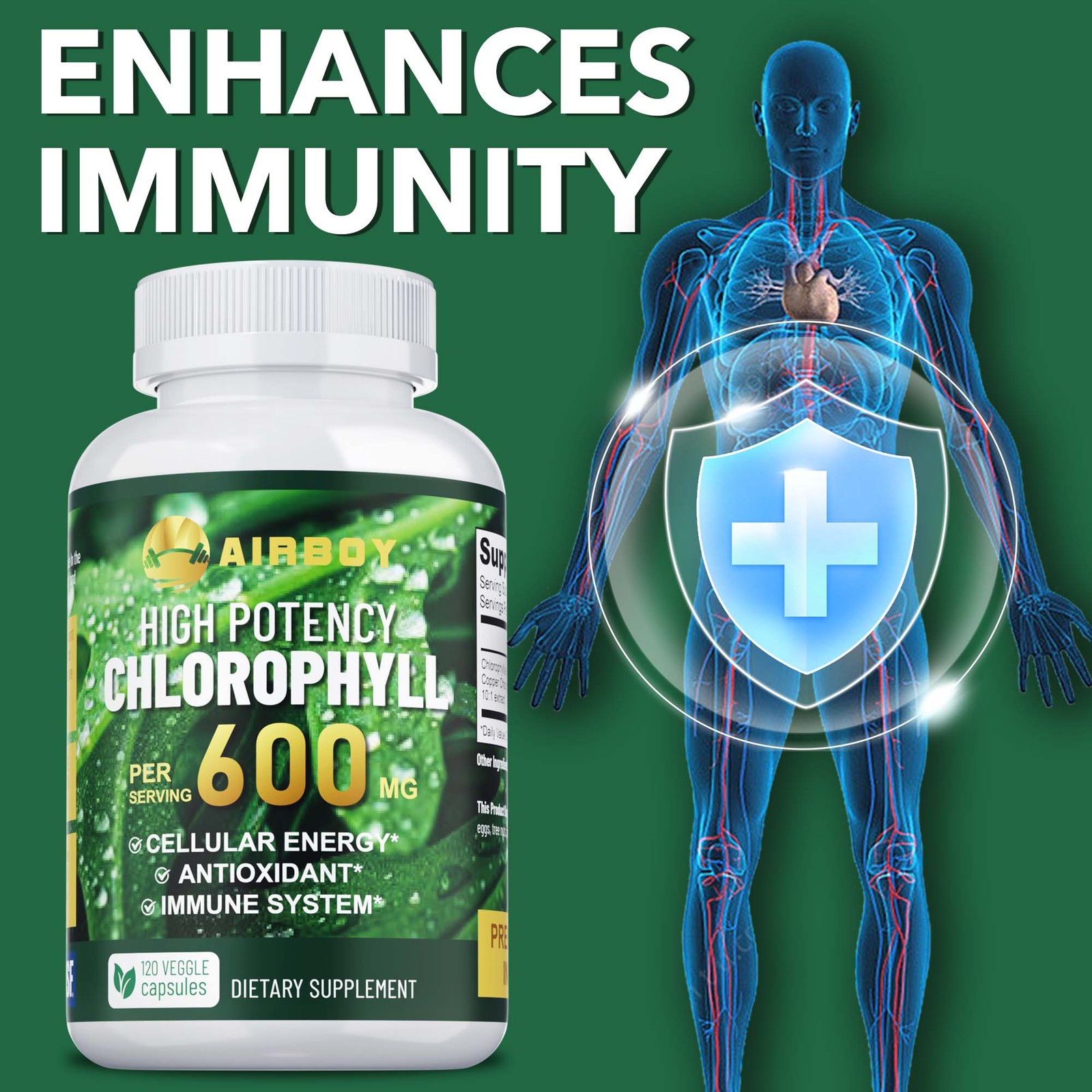 Chlorophyll Capsules 600mg – Skin Health, Antioxidant, Detox, Immune Support