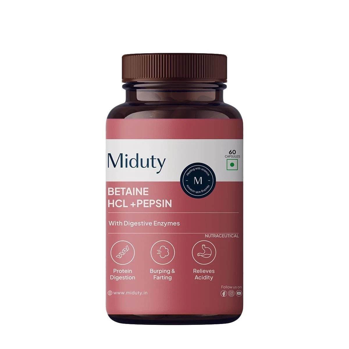 Miduty by Palak Notes Betaine HCL & Pepsin With Digestive Enzymes 60 Capsules
