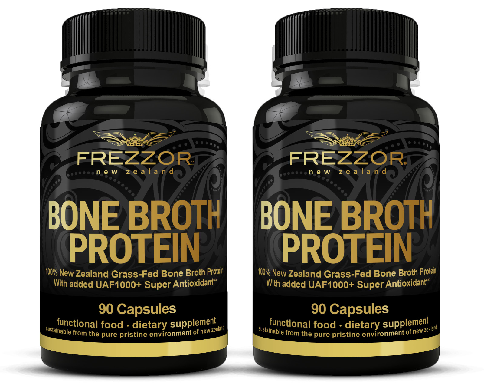 FREZZOR Bone Broth Protein Capsules 100% Grass Fed, Non GMO, All Natural, 2 Pack