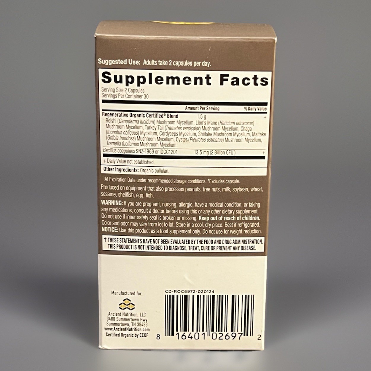 (2-Pack) Ancient Nutrition – Organic Multi-Mushroom Blend ($100 Value!)