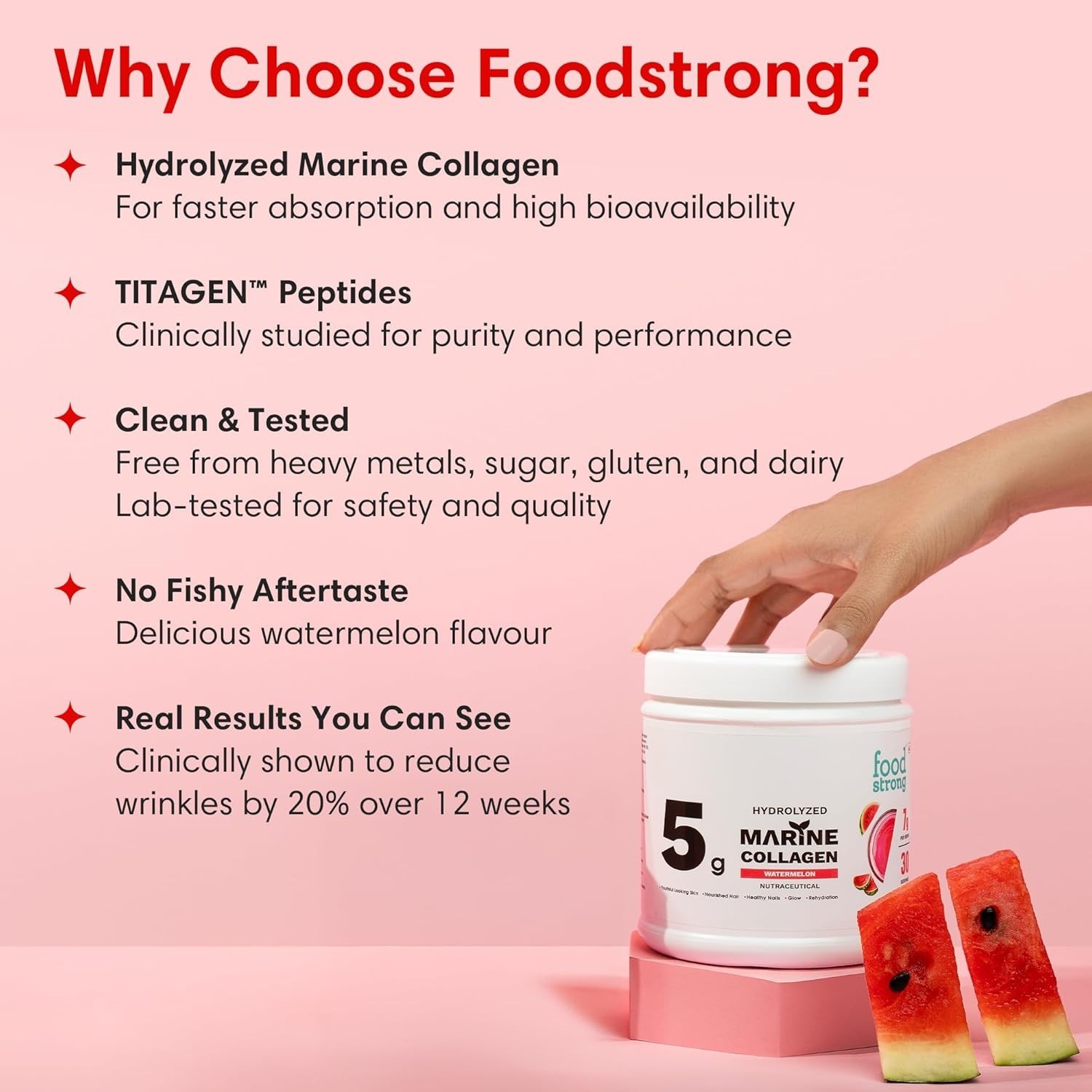 foods.trong Marine Collagen Powder 210g Watermelon Hair Skin Glow