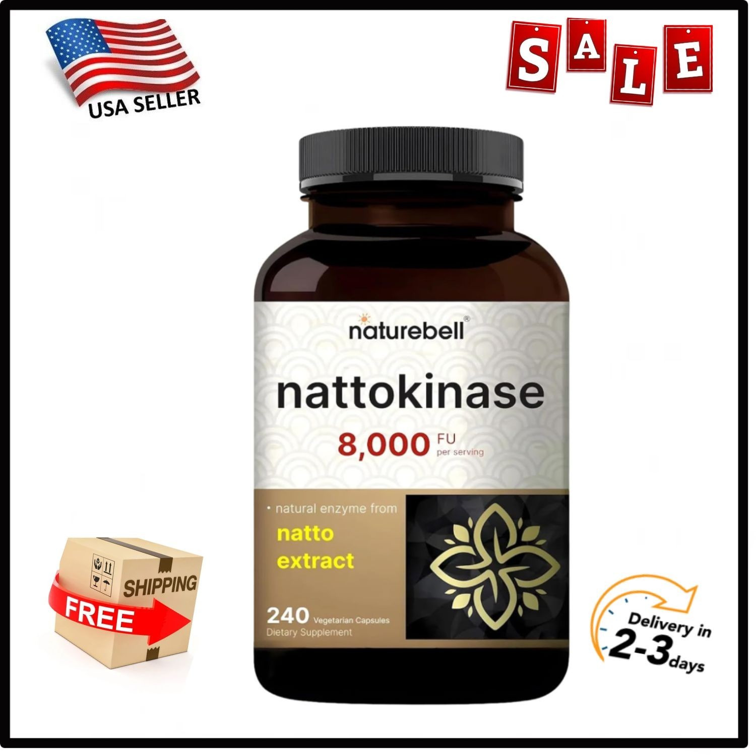 Nattokinase 400 mg 8,000 FU Fibrinolytic Units 240 Caps High Potency