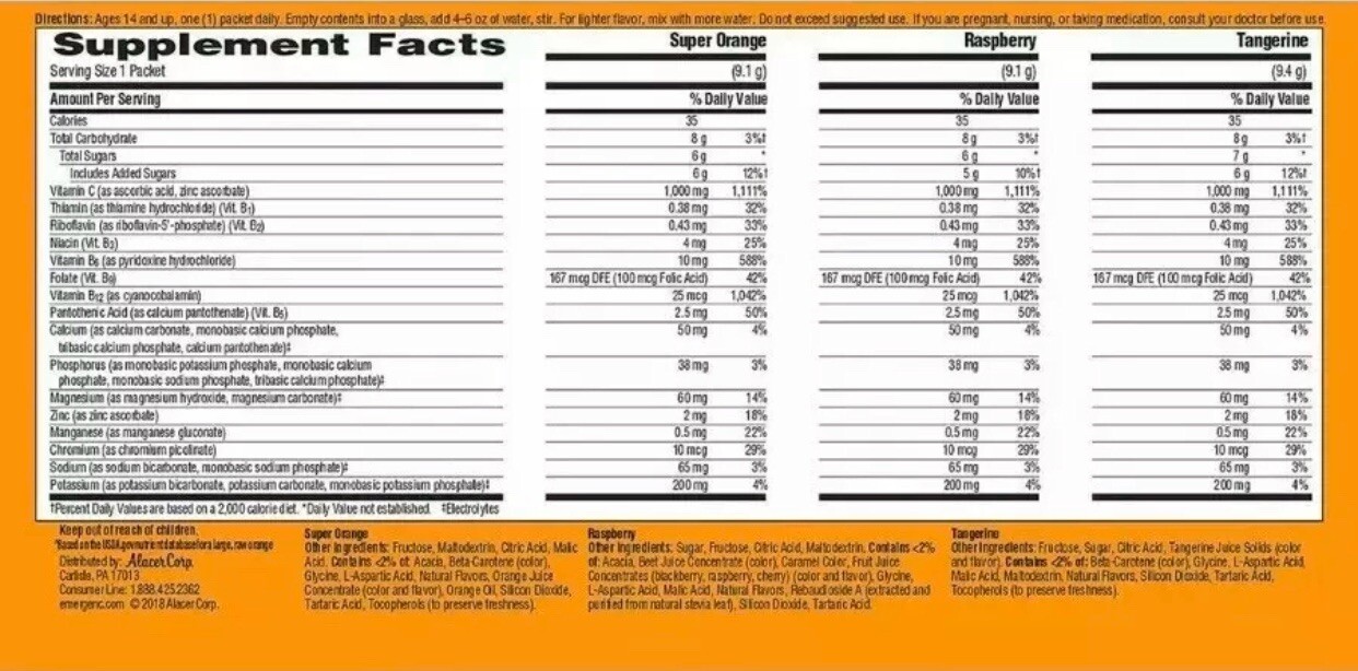 90 CT Emergen-C IMMUNE SUPPORT 30 x 3 Super Orange Raspberry Tangerine Vitamin C