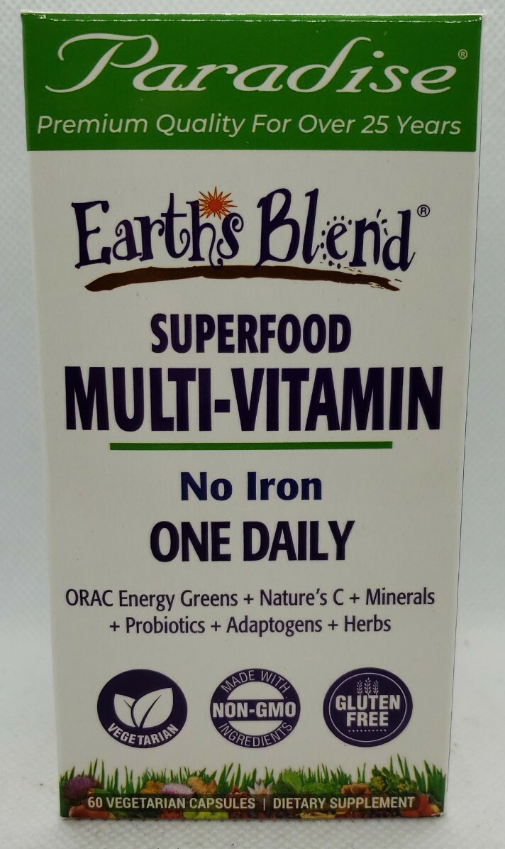 Paradise Herbs Earth’s Blend One Daily Superfood Multivitamin [No Iron], 60 caps