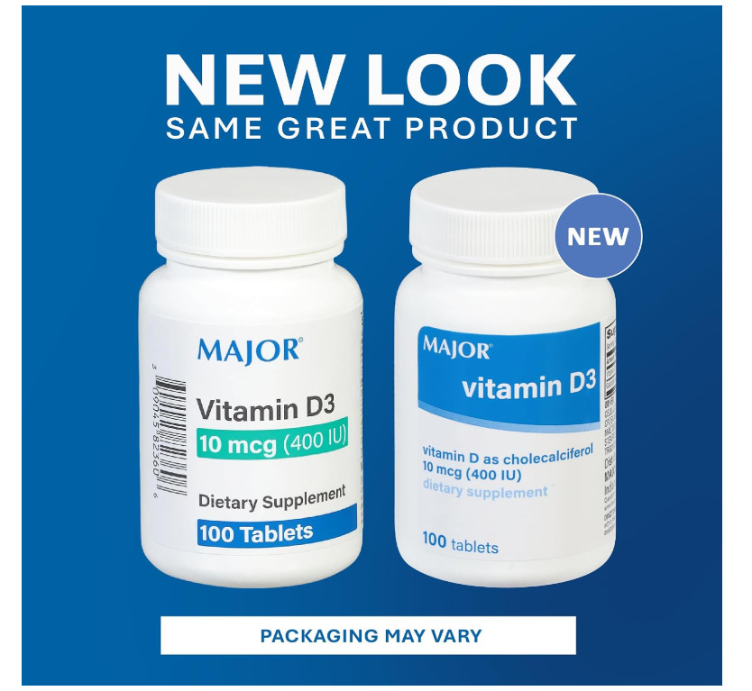 Vitamin D3 400 IU 10mcg with Calcium 25mg Bone Immune Health Supplement 100 Tabs