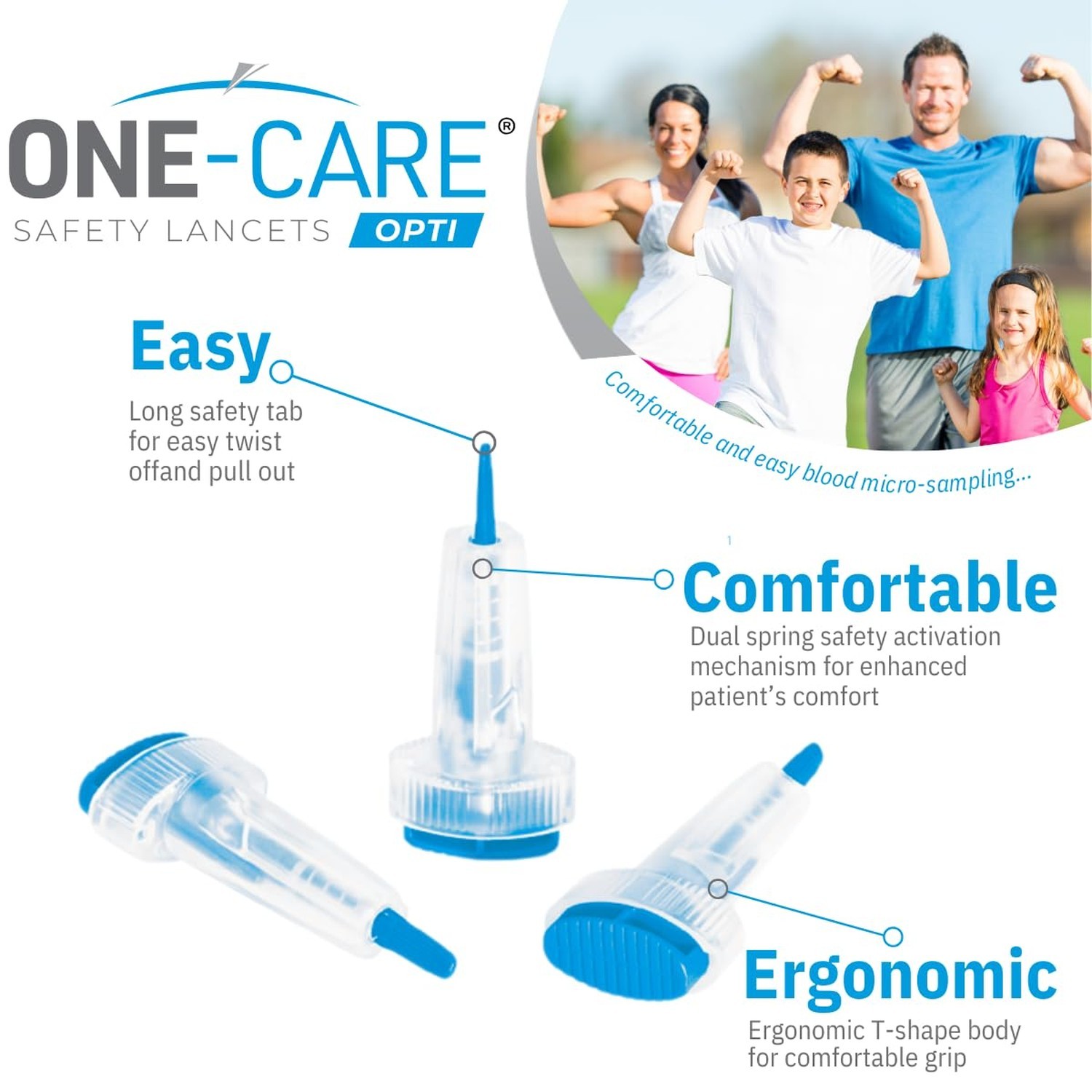 ONE-CARE OPTI Safety Lancets Top Button Activated 28G x 1.0mm, MiniFlow, Gent…