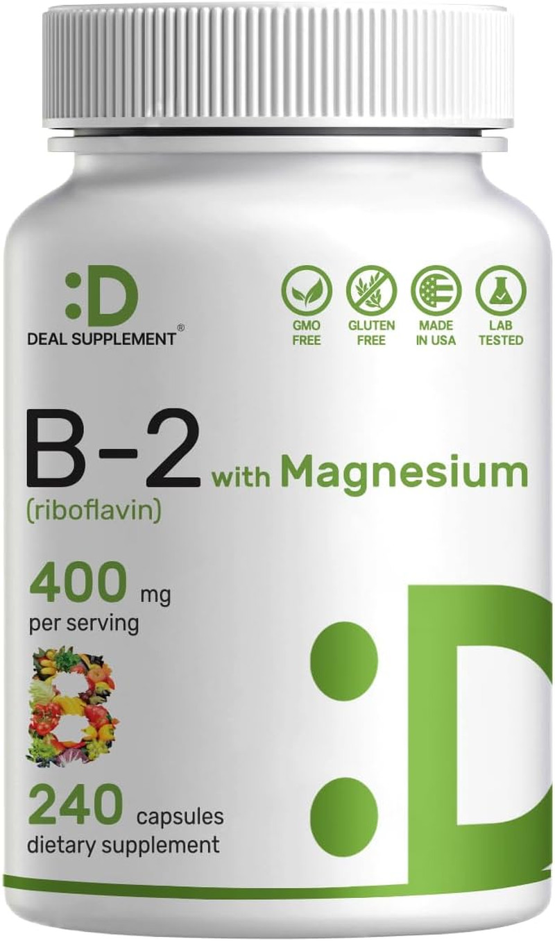Vitamin B2 400Mg (Riboflavin) | with Magnesium Glycinate 400Mg, 240 Capsules …