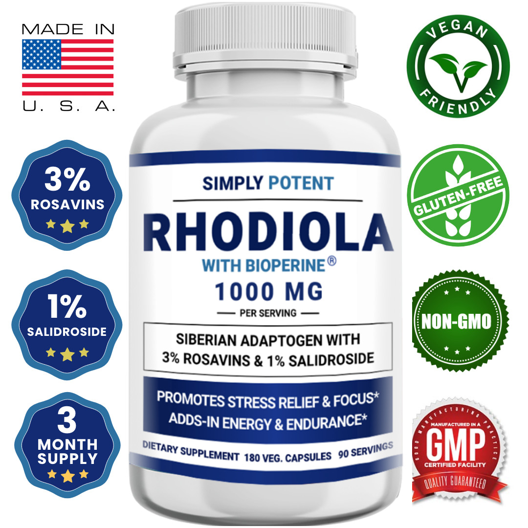 Simply Potent Rhodiola 1000mg | Enhanced Absorption | For Stress-Relief 120 caps