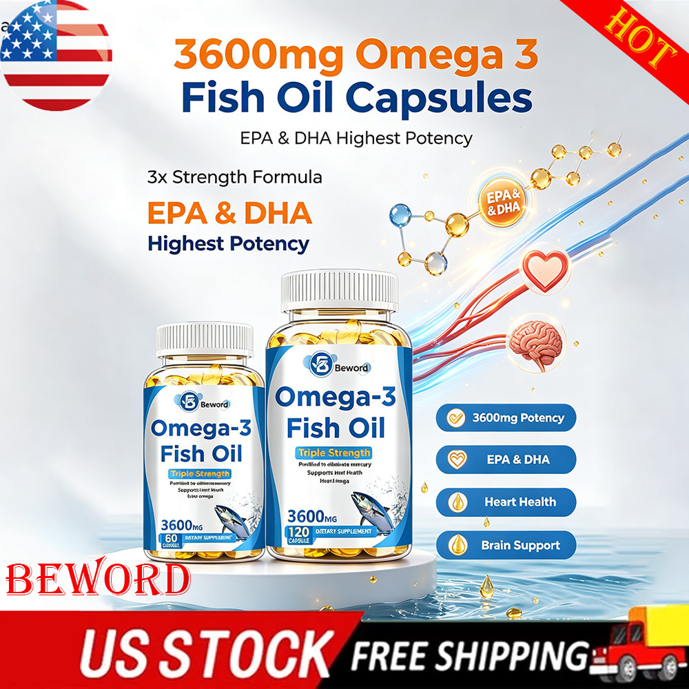 3600mg Omega 3 Fish Oil Capsules 3x Strength EPA & DHA, Highest Potency-
