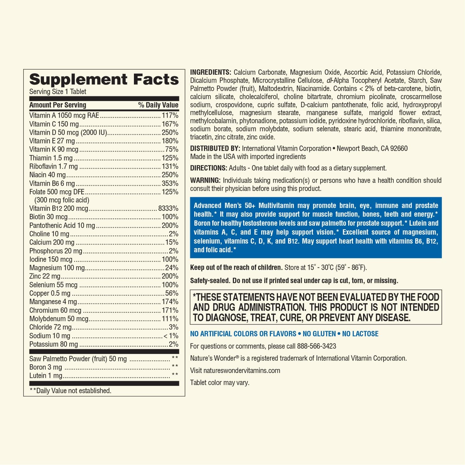 Nature’s Wonder Advanced Men’s 50+ Multivitamin/Multimineral Supplement with…