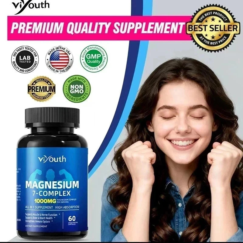 1-3PCS Viyouth Magnesium 7 Complex Capsules 60 Count Sleep Relief Bone Health