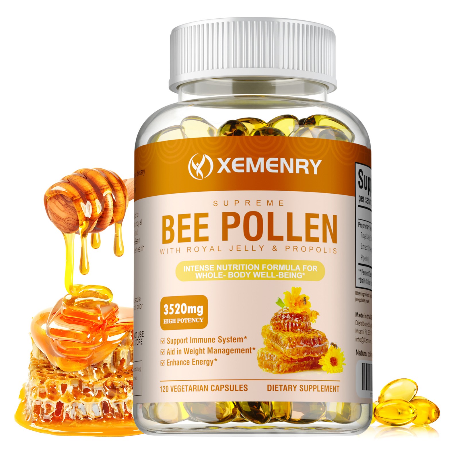 Bee Pollen 3520mg – with Royal Jelly, Propolis, Black Pepper – Enhance Immunity